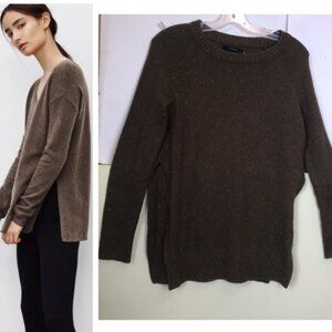 Aritzia TALULA Cashmere Wool Crew Neck Side Slits Speckled Relaxed Sweater Knit